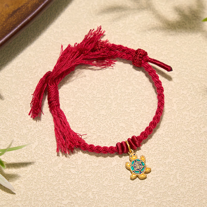 Buddha Stones Bracciale tibetano con ciondolo a forma di tartaruga, cordino rosso e filo placcato oro in rame. - image 15