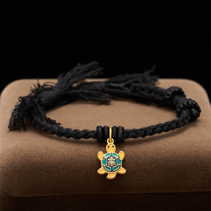 Buddha Stones Bracciale tibetano con ciondolo a forma di tartaruga, cordino rosso e filo placcato oro in rame. - image 19