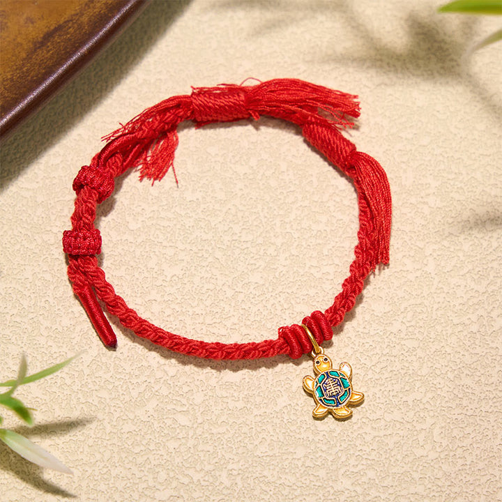 Buddha Stones Bracciale tibetano con ciondolo a forma di tartaruga, cordino rosso e filo placcato oro in rame. - image 5