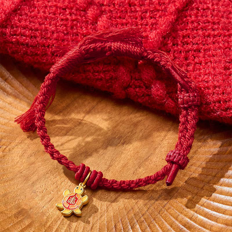 Buddha Stones Bracciale tibetano con ciondolo a forma di tartaruga, cordino rosso e filo placcato oro in rame. - Rosso scuro (Circonferenza del polso: 5,5–6,7 pollici/14–17 cm) - image 13