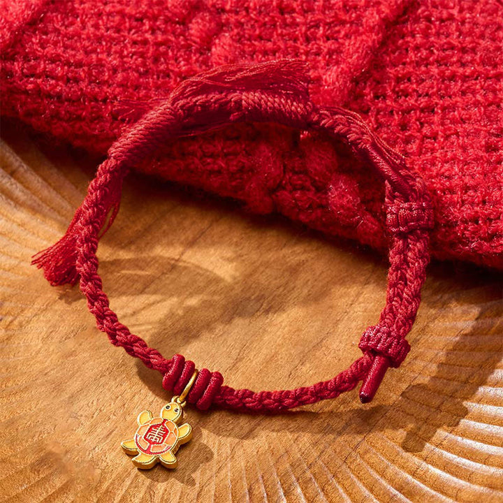 Buddha Stones Bracciale tibetano con ciondolo a forma di tartaruga, cordino rosso e filo placcato oro in rame. - Rosso scuro (Circonferenza del polso: 5,5–6,7 pollici/14–17 cm) - image 13