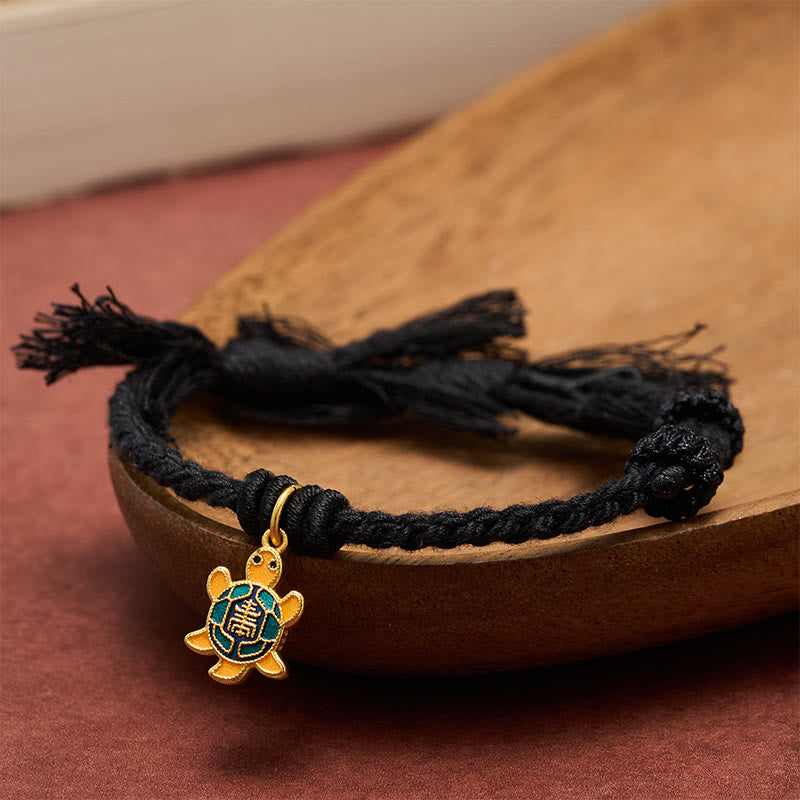 Buddha Stones Bracciale tibetano con ciondolo a forma di tartaruga, cordino rosso e filo placcato oro in rame. - image 18
