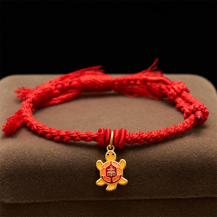 Buddha Stones Bracciale tibetano con ciondolo a forma di tartaruga, cordino rosso e filo placcato oro in rame. - image 2