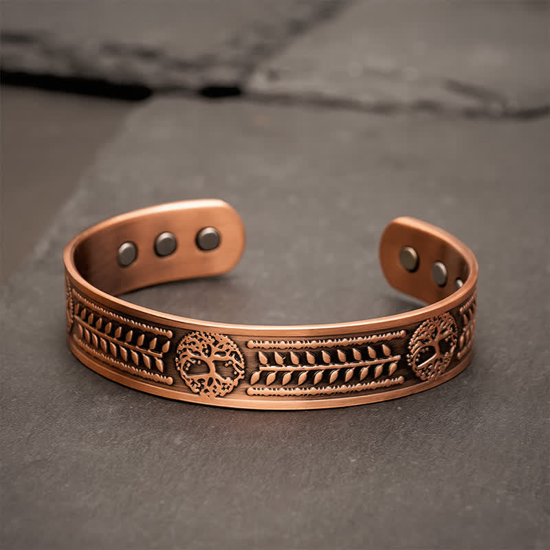 Buddha Stones Bracciale rigido in rame rosso con incisione "Albero della Vita e Unità". - Rame rosso (diametro interno: circa 58 mm) - image 0
