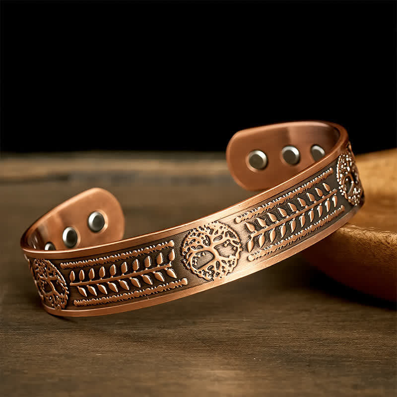 Buddha Stones Bracciale rigido in rame rosso con incisione "Albero della Vita e Unità". - image 1