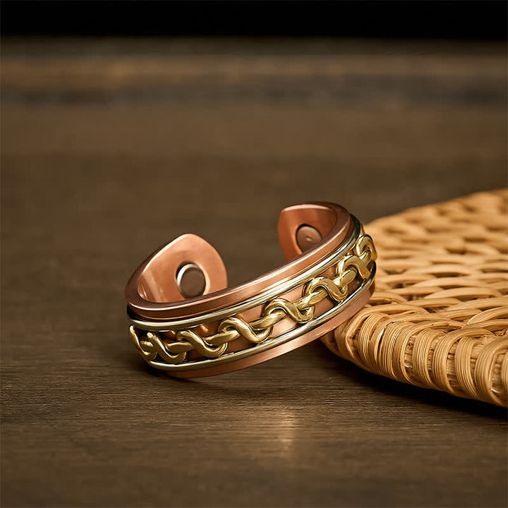 Buddha Stones Bracciale rigido con design a catena intrecciata in rame rosso e anello di messa a terra - image 9