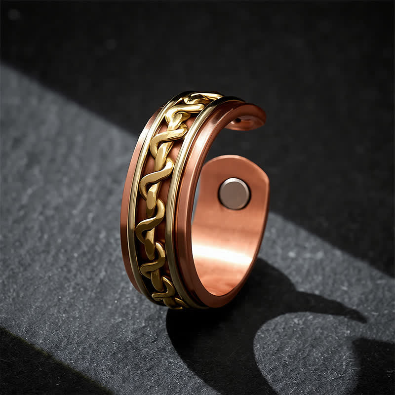 Buddha Stones Bracciale rigido con design a catena intrecciata in rame rosso e anello di messa a terra - image 10