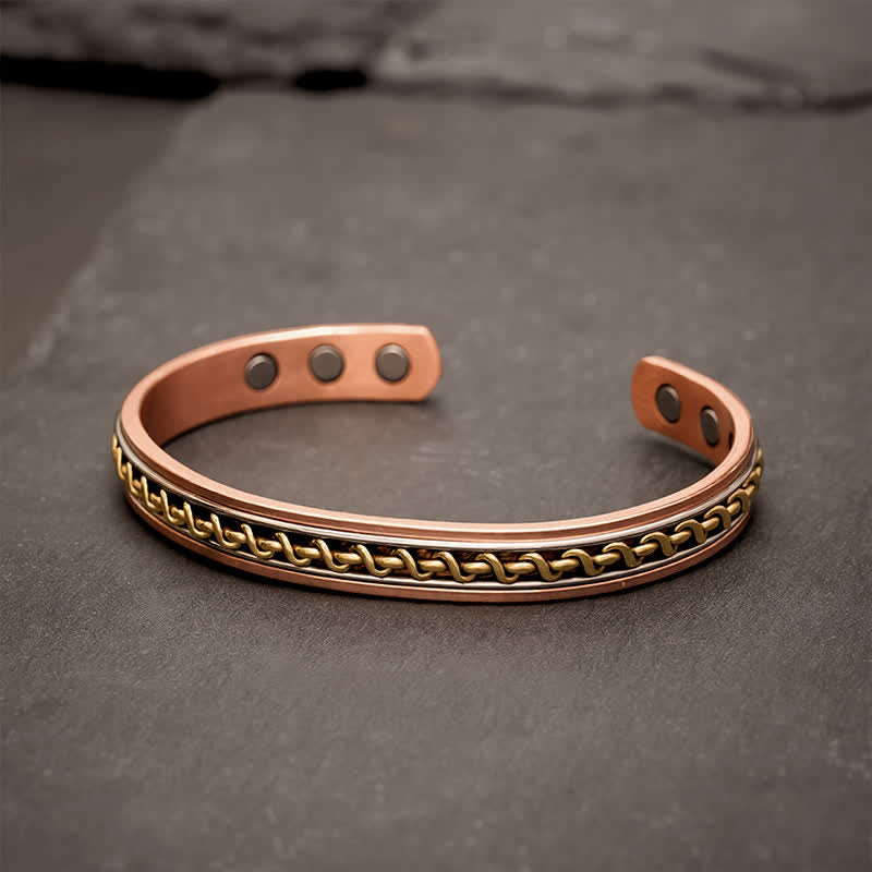 Buddha Stones Bracciale rigido con design a catena intrecciata in rame rosso e anello di messa a terra - Bracciale rigido (diametro interno: circa 50 mm) - image 1