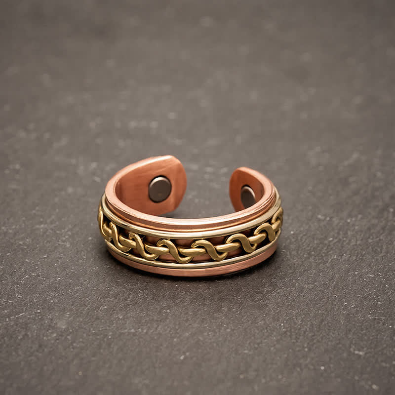 Buddha Stones Bracciale rigido con design a catena intrecciata in rame rosso e anello di messa a terra - Anello (diametro interno: circa 19,7 mm/US10) - image 8