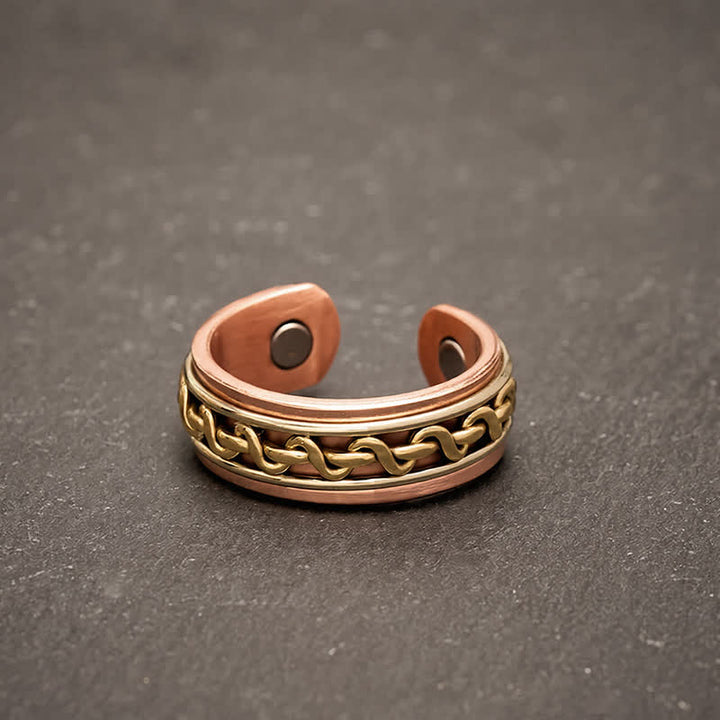 Buddha Stones Bracciale rigido con design a catena intrecciata in rame rosso e anello di messa a terra - Anello (diametro interno: circa 19,7 mm/US10) - image 8