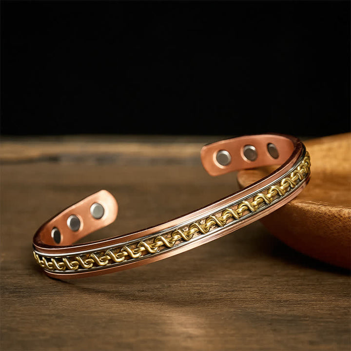 Buddha Stones Bracciale rigido con design a catena intrecciata in rame rosso e anello di messa a terra - image 2