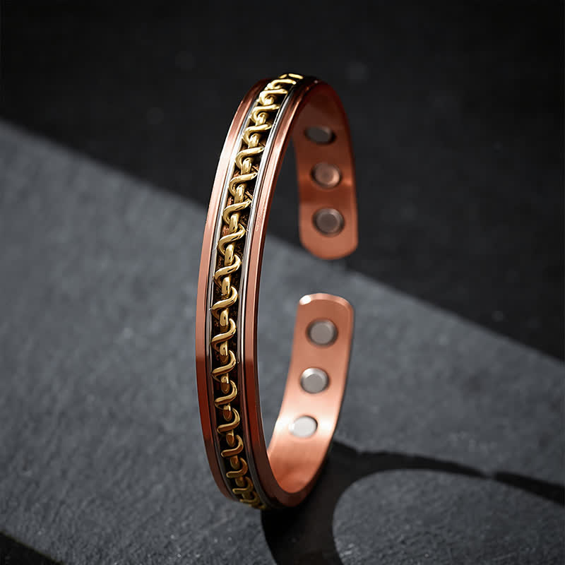 Buddha Stones Bracciale rigido con design a catena intrecciata in rame rosso e anello di messa a terra - image 4