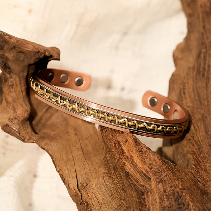 Buddha Stones Bracciale rigido con design a catena intrecciata in rame rosso e anello di messa a terra - image 3