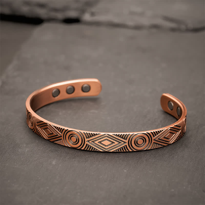 Buddha Stones Bracciale aperto in rame rosso con incisioni geometriche. - 8 mm (diametro interno: circa 55 mm) - image 6