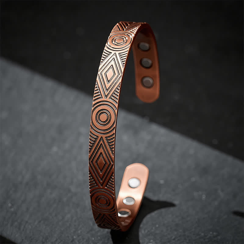 Buddha Stones Bracciale aperto in rame rosso con incisioni geometriche. - image 9