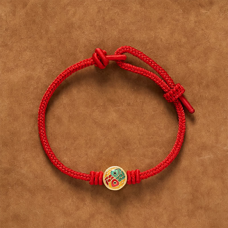 Buddha Stones Braccialetto di buon auspicio con doppio pesce koi e filo rosso - image 2