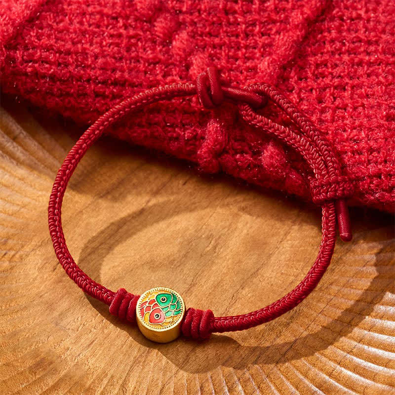 Buddha Stones Braccialetto di buon auspicio con doppio pesce koi e filo rosso - image 11
