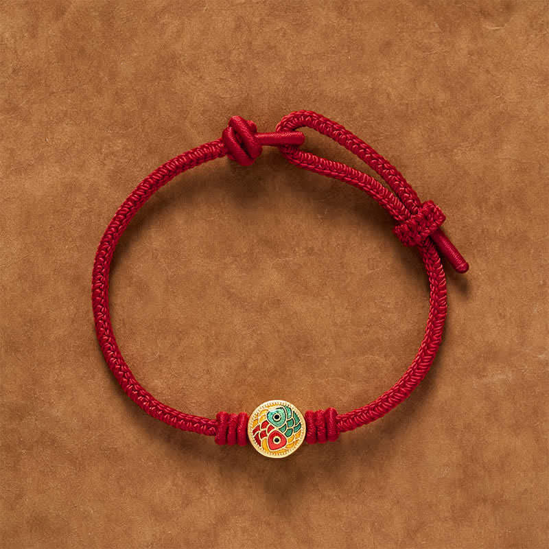 Buddha Stones Braccialetto di buon auspicio con doppio pesce koi e filo rosso - Rosso scuro - 6,7–7,5 pollici/17–19 cm - image 10