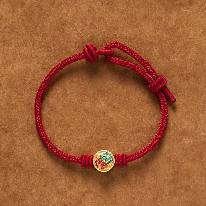 Buddha Stones Braccialetto di buon auspicio con doppio pesce koi e filo rosso - Rosso scuro - 6,7–7,5 pollici/17–19 cm - image 10