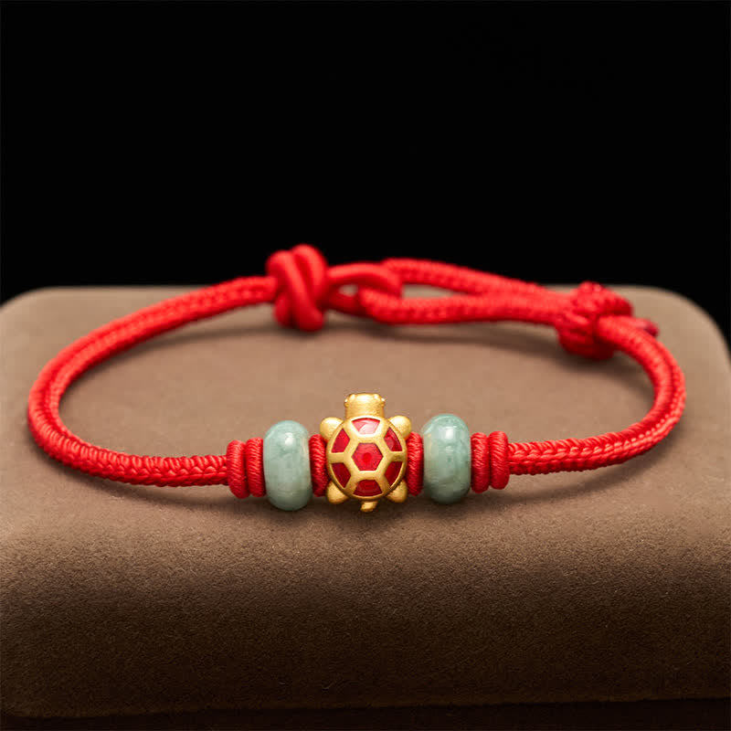 Buddha Stones Braccialetto portafortuna intrecciato a mano con filo rosso e tartaruga in rame. - image 11