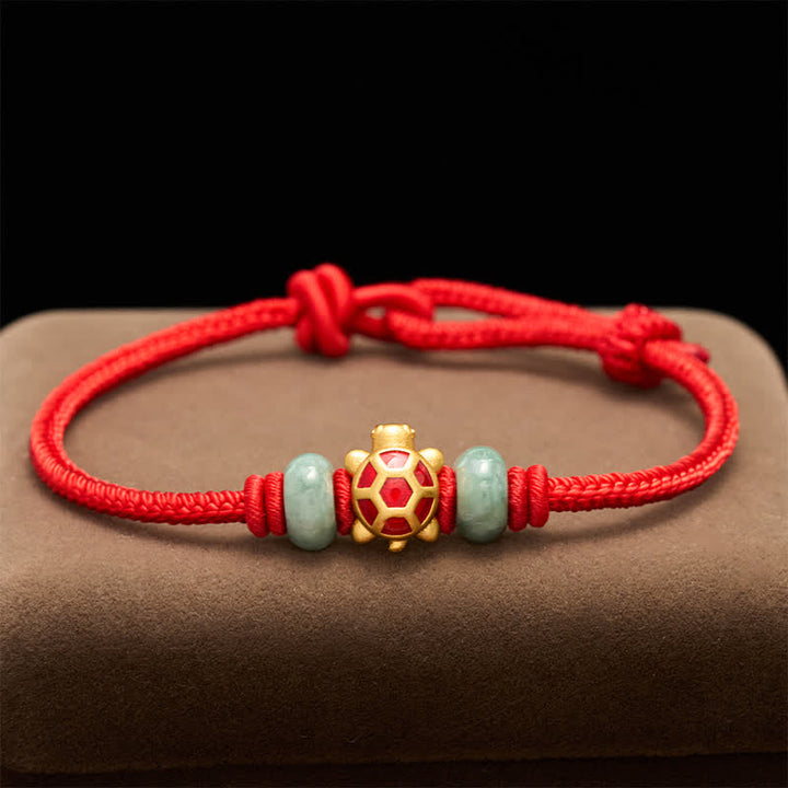 Buddha Stones Braccialetto portafortuna intrecciato a mano con filo rosso e tartaruga in rame. - image 11