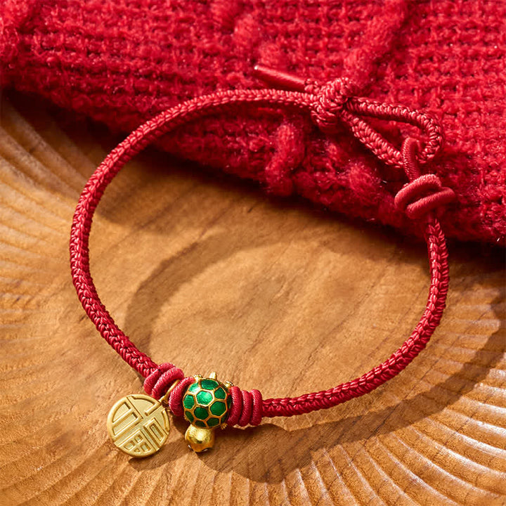 Buddha Stones Braccialetto portafortuna con tartaruga e cordino rosso, personaggio Fu. - image 3