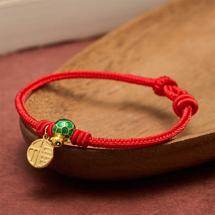 Buddha Stones Braccialetto portafortuna con tartaruga e cordino rosso, personaggio Fu. - image 16