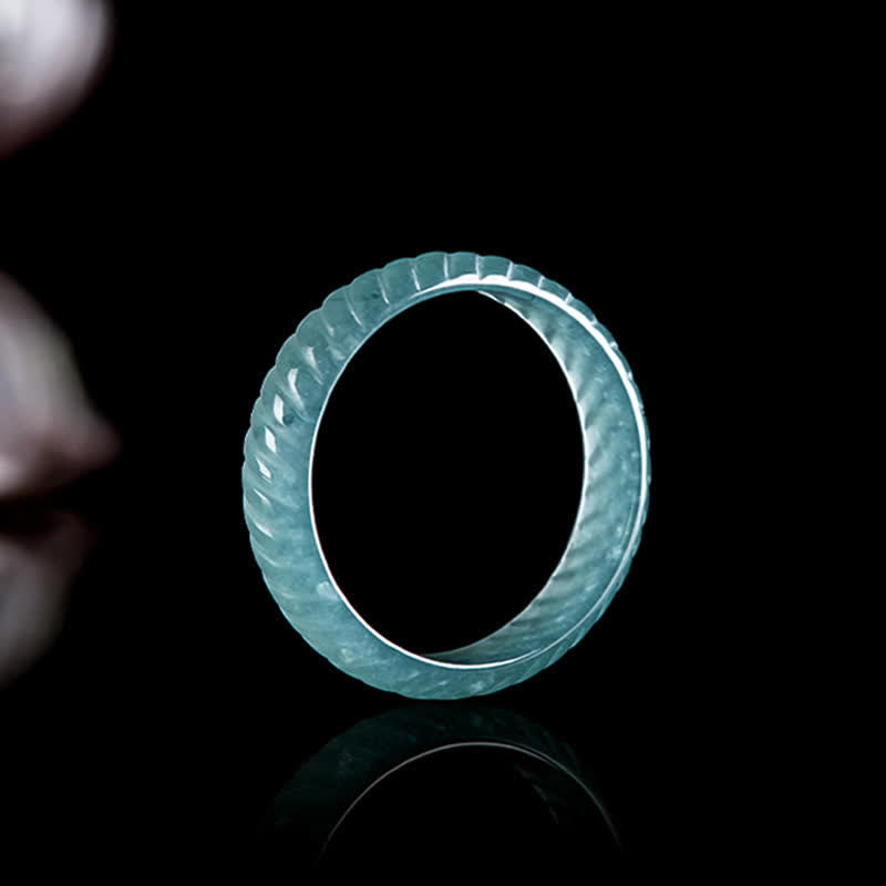Buddha Stones Anello del potere in scaglie di drago di giada traslucida - Anello con scaglie di drago in giada blu - US11 (21 mm) - image 0