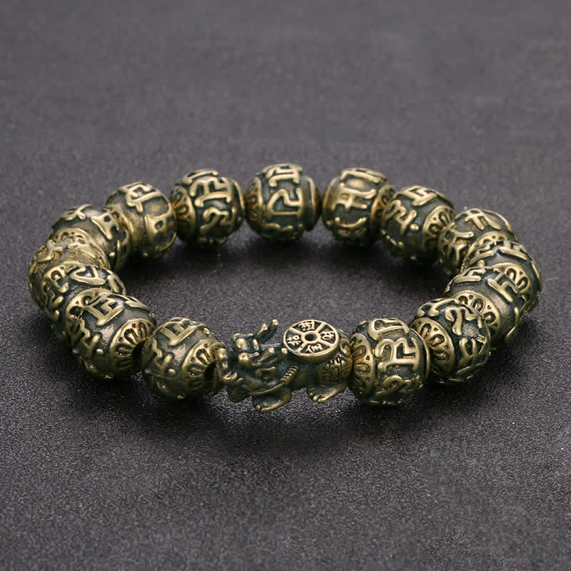 Buddha Stones Bracciale antico in ottone Pi Xiu Om Mani Padme Hum della ricchezza - Bracciale Pi Xiu in ottone (Circonferenza del polso: 6,5–7,1 pollici/16,5–18 cm) - image 0