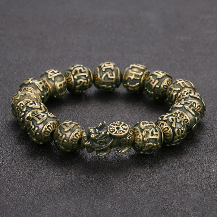 Buddha Stones Bracciale antico in ottone Pi Xiu Om Mani Padme Hum della ricchezza - Bracciale Pi Xiu in ottone (Circonferenza del polso: 6,5–7,1 pollici/16,5–18 cm) - image 0