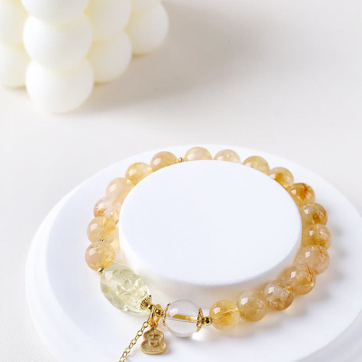 Buddha Stones Bracciale con ciondolo a forma di zucca Pi Xiu in citrino, simbolo di fortuna e abbondanza, ispirato allo stile cinese. - image 1