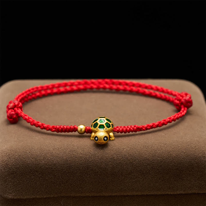 Buddha Stones Braccialetto fatto a mano con cordino rosso intrecciato portafortuna a forma di tartaruga. - image 2