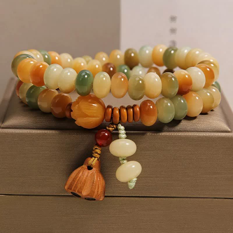 Buddha Stones Bracciale a doppio giro con loto bianco Bodhi Seed Bodhi Purificazione - Doppio giro (circonferenza del polso: 5,5–5,9 pollici (14–15 cm)) - image 0