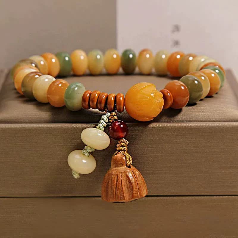 Buddha Stones Bracciale a doppio giro con loto bianco Bodhi Seed Bodhi Purificazione - Avvolgimento singolo (circonferenza del polso: 5,5–5,9 pollici (14–15 cm)) - image 10