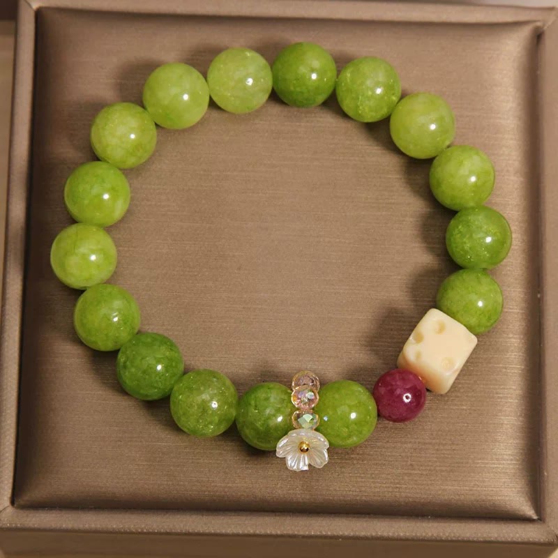 Buddha Stones Braccialetto curativo con ciondolo a forma di fiore di peridoto e perline - image 2