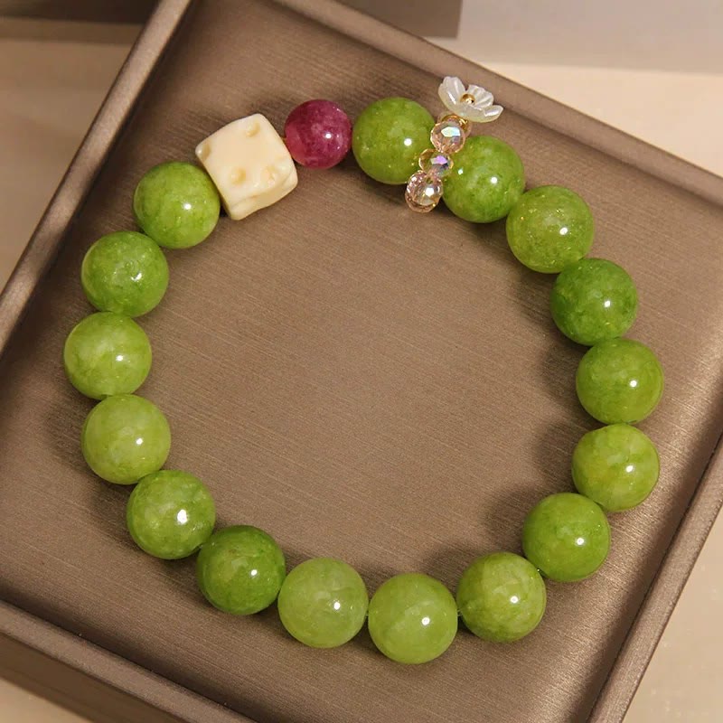 Buddha Stones Braccialetto curativo con ciondolo a forma di fiore di peridoto e perline - image 3