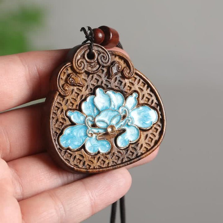 Buddha Stones Collana a corda intrecciata con intarsi in smalto Sappanwood Lotus Purity. - Loto (Illuminazione ♥ Nuovi inizi) - image 0
