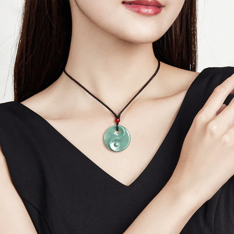 Buddha Stones Collana con cordino intrecciato in giada verde con simbolo Yin Yang e equilibrio - image 9