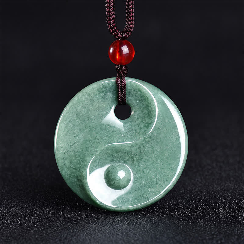 Buddha Stones Collana con cordino intrecciato in giada verde con simbolo Yin Yang e equilibrio - Giada Yin Yang - image 0