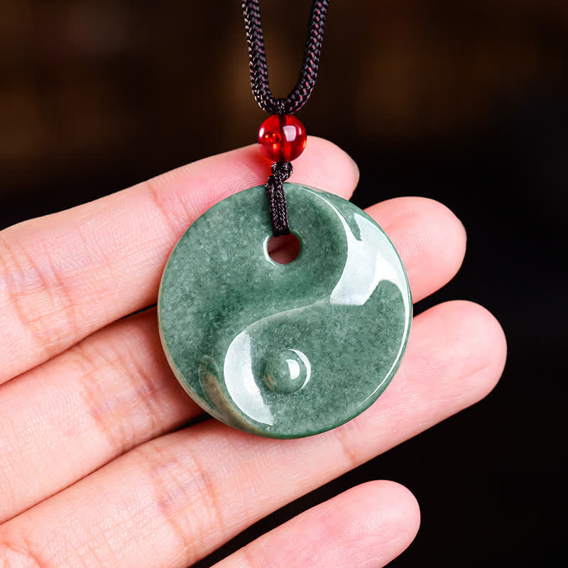 Buddha Stones Collana con cordino intrecciato in giada verde con simbolo Yin Yang e equilibrio - image 8