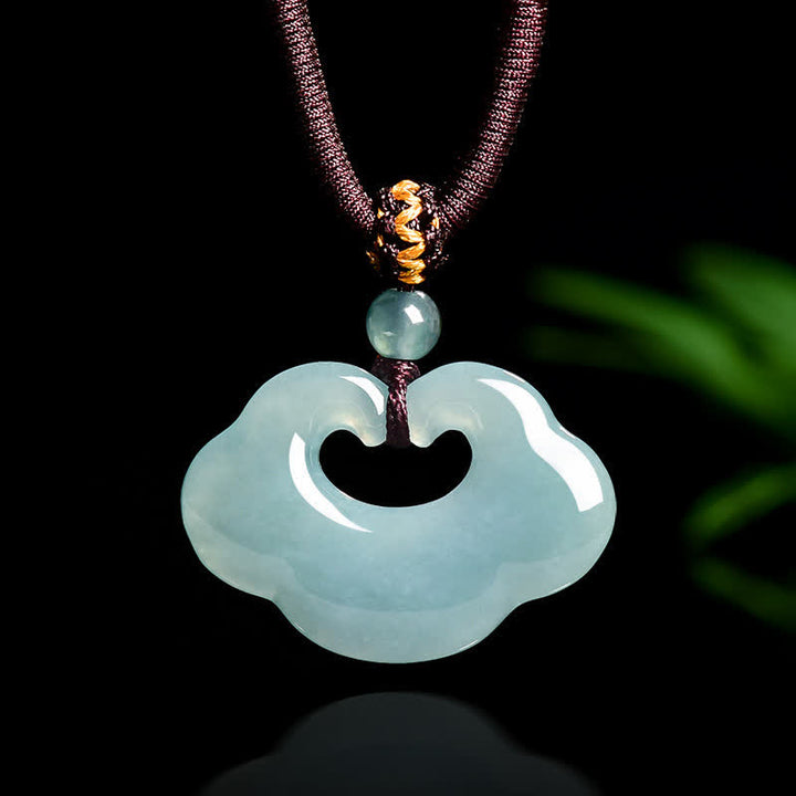 Buddha Stones Collana con ciondolo portafortuna a forma di nuvola Ruyi in giada e lucchetto cinese. - Ciondolo a forma di lucchetto cinese - image 0