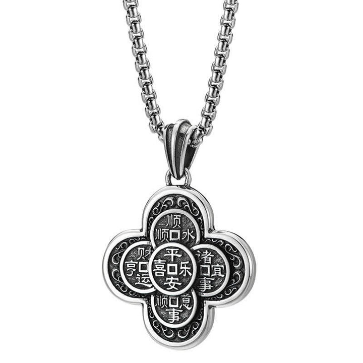 Buddha Stones Collana portafortuna vintage in rame con cinque monete imperiali e design a trifoglio. - image 9