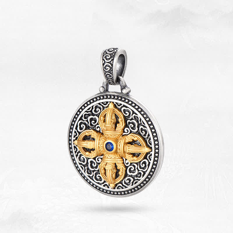 Buddha Stones Collana con ciondolo rotondo in rame tibetano con simbolo Vajra incrociato Om Mani Padme Hum, simbolo di saggezza e radicamento. - image 12