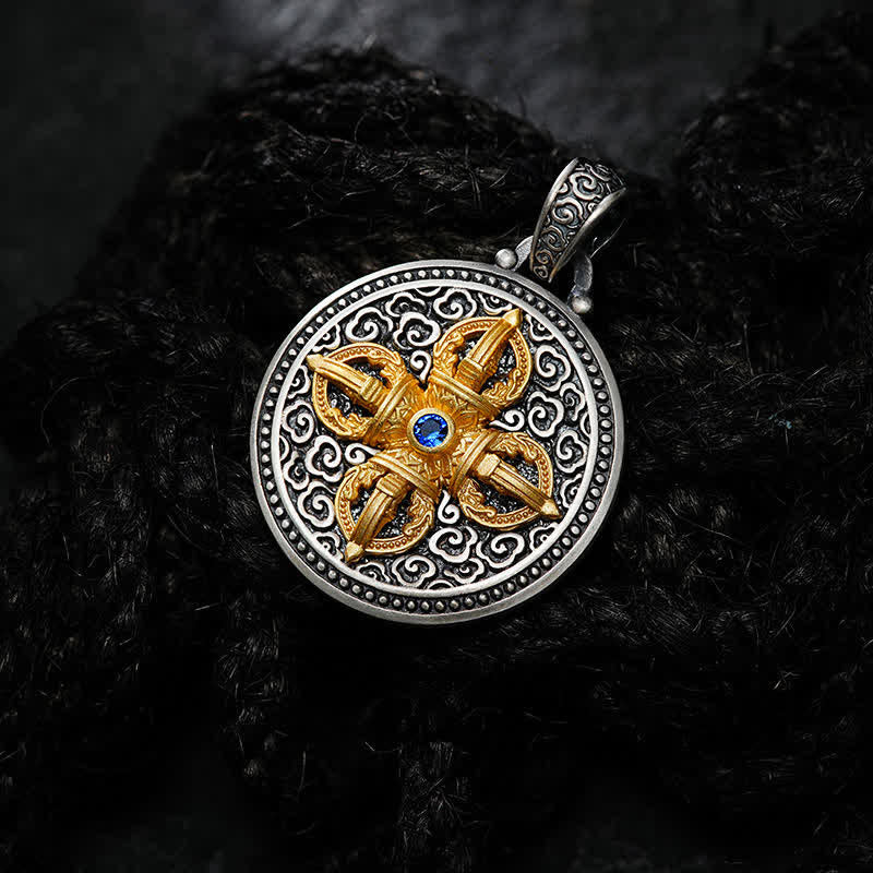 Buddha Stones Collana con ciondolo rotondo in rame tibetano con simbolo Vajra incrociato Om Mani Padme Hum, simbolo di saggezza e radicamento. - image 2