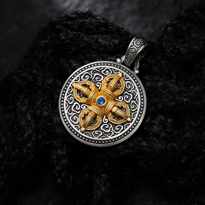 Buddha Stones Collana con ciondolo rotondo in rame tibetano con simbolo Vajra incrociato Om Mani Padme Hum, simbolo di saggezza e radicamento. - image 2