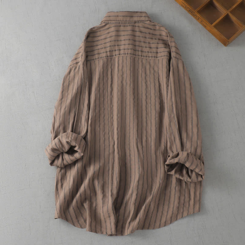 Buddha Stones Camicia da donna a maniche lunghe a righe, stile vintage, con bottoni, ideale per primavera e autunno, con taschino applicato. - image 1