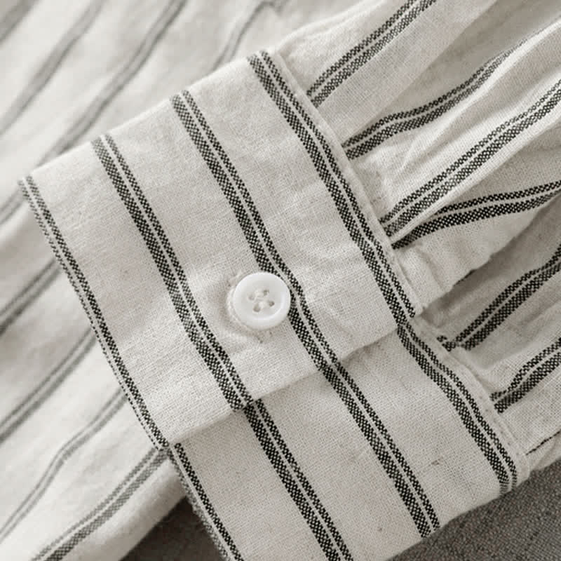 Buddha Stones Camicia da donna a maniche lunghe a righe, stile vintage, con bottoni, ideale per primavera e autunno, con taschino applicato. - image 7