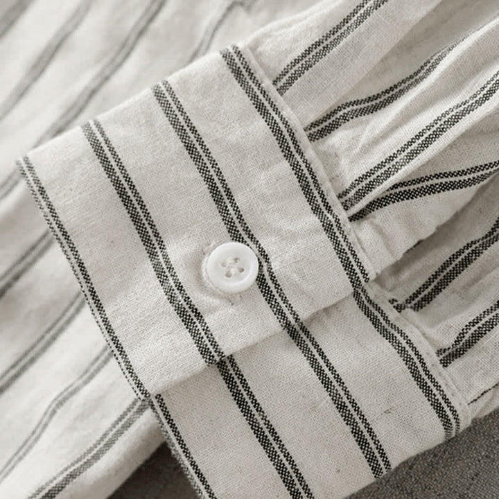 Buddha Stones Camicia da donna a maniche lunghe a righe, stile vintage, con bottoni, ideale per primavera e autunno, con taschino applicato. - image 7