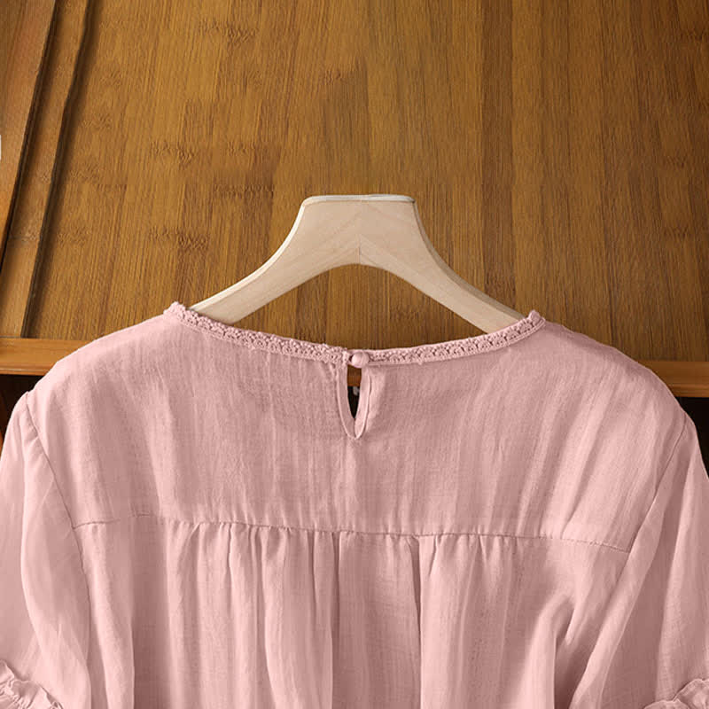 Buddha Stones T-shirt da donna a maniche corte, elegante e casual, con scollo rotondo e bordo in pizzo, ideale per l'estate. - image 4