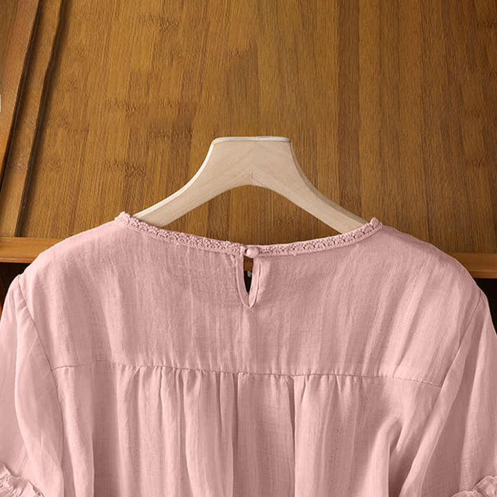 Buddha Stones T-shirt da donna a maniche corte, elegante e casual, con scollo rotondo e bordo in pizzo, ideale per l'estate. - image 4